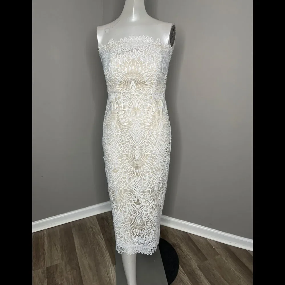 Badgley Mischka Lace Strapless Mermaid Dress - Picture 7 of 12